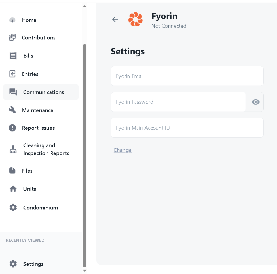Dominium Fyorin integration screen